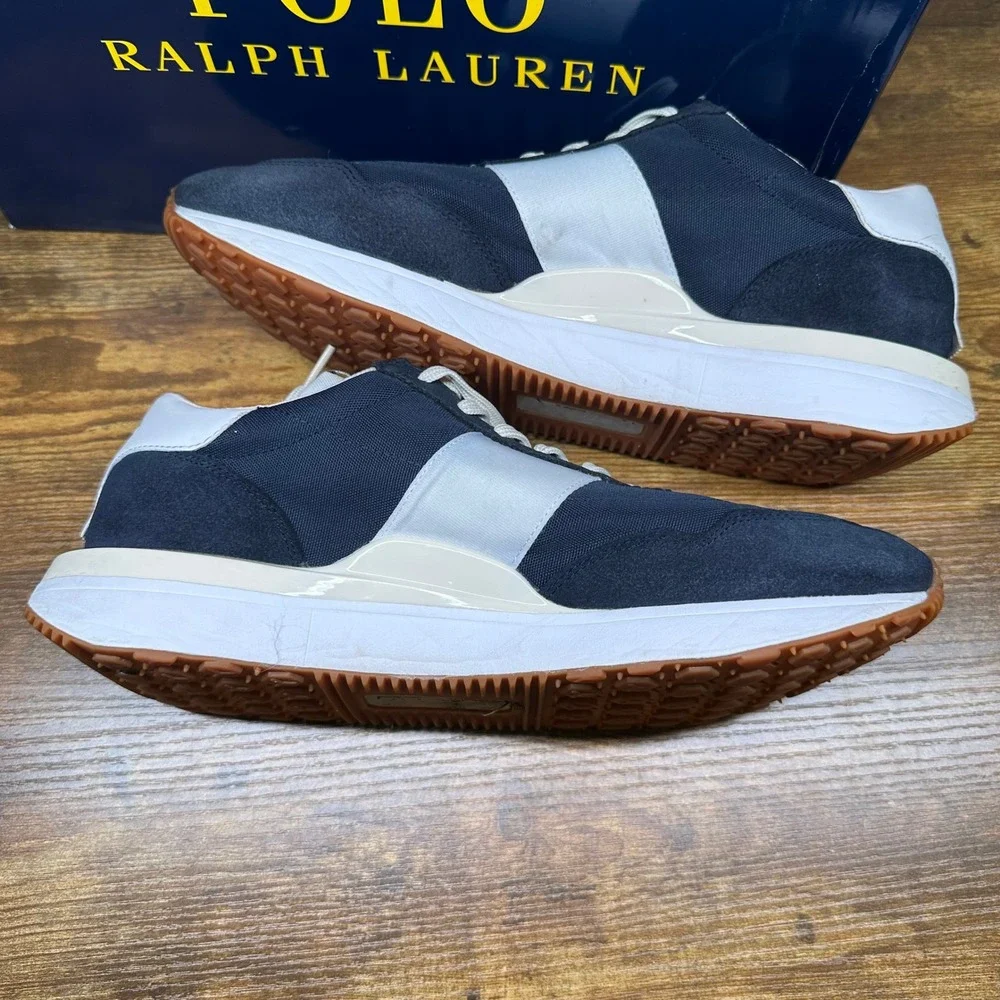 Polo Ralph Lauren Train 89 Navy White Suede Leather Sneakers Mens 12 PP-SK-LTL